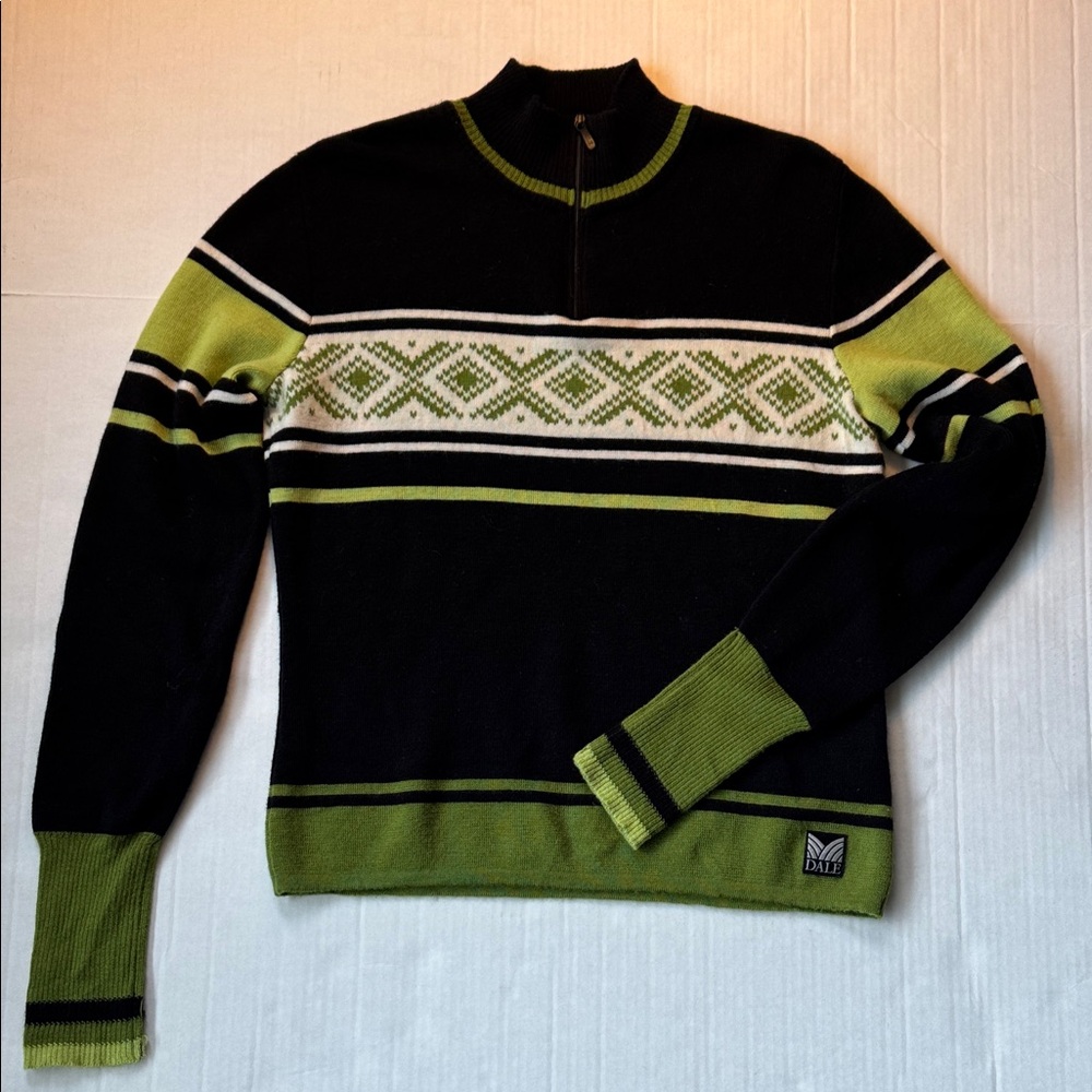Dale of Norway Black and Green 1/4 Zip-Up Sweater size Small S